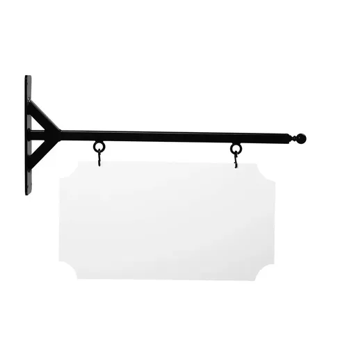 [SBSS-24SBB-KIT22-12-SH] 24" Wide Straight Shaft Bracket in  Black Powder Coated Steel with 12" Tall X 22" Wide X .063" Thick White Aluminum Sign Blank and 2 Black Powder Coated S-Hooks (Ball Finial)