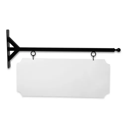 [SBSS-36SBB-KIT20-10-SH] 36'' Wide Straight Shaft Bracket in  Black Powder Coated Steel with 14'' Tall X 34'' Wide X .080'' Thick White Aluminum Sign Blank and 2 Black Powder Coated S-Hooks (Ball Finial)