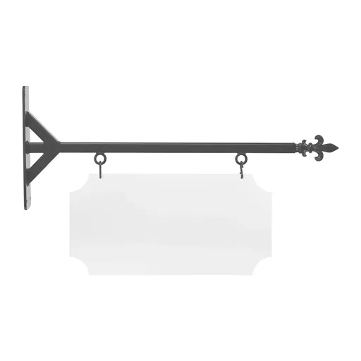 [SBSS-24SBF-KIT20-10-SH] 24" Wide Straight Shaft Bracket in  Gray Powder Coated Steel with 10" Tall X 20" Wide X .063" Thick White Aluminum Sign Blank and 2 Black Powder Coated S-Hooks (Fleur De Lis Finial)