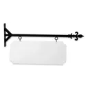 36" Wide Straight Shaft Bracket in  Black Powder Coated Steel with 14" Tall X 34" Wide X .080" Thick White Aluminum Sign Blank and 2 Black Powder Coated S-Hooks (Fleur De Lis Finial)