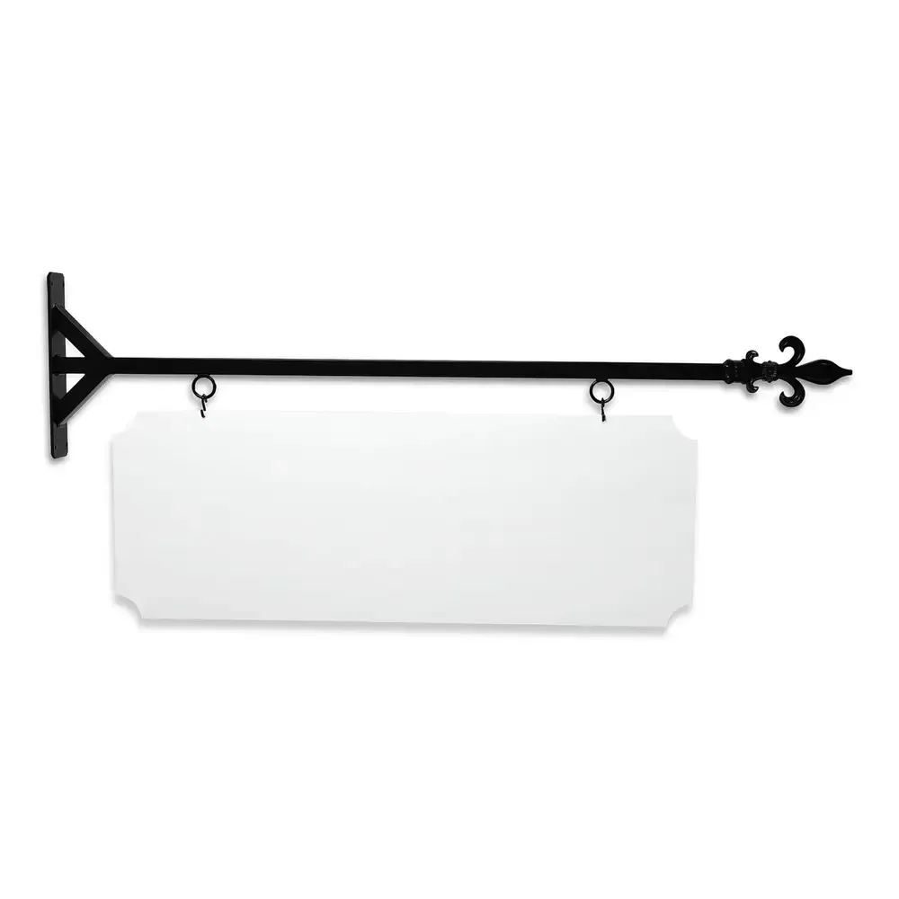 48'' Wide Straight Shaft Bracket in  Black Powder Coated Steel with 16'' Tall X 44'' Wide X .080'' Thick White Aluminum Sign Blank and 2 Black Powder Coated S-Hooks