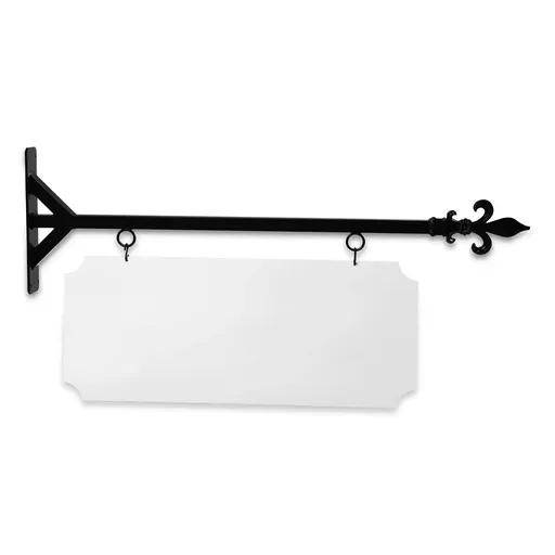 [SBSS-36SGF-KIT34-14-SH] 36" Wide Straight Shaft Bracket in  Black Powder Coated Steel with 14" Tall X 34" Wide X .080" Thick White Aluminum Sign Blank and 2 Black Powder Coated S-Hooks