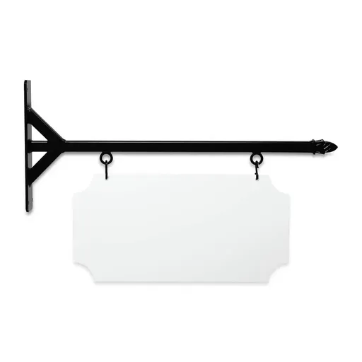 [SBSS-24SBP-KIT20-10-SH] 24" Wide Straight Shaft Bracket in  Black Powder Coated Steel with 10" Tall X 20" Wide X .063" Thick White Aluminum Sign Blank and 2 Black Powder Coated S-Hooks (Finial)
