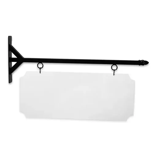 [SBSS-36SBP-KIT34-14-SH] 36'' Wide Straight Shaft Bracket in  Black Powder Coated Steel with 14'' Tall X 34'' Wide X .080'' Thick White Aluminum Sign Blank and 2 Black Powder Coated S-Hooks (Pineapple Finial)
