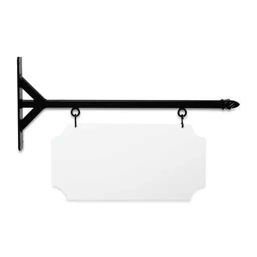 [SBSS-24SGP-KIT20-10-SH] 24" Wide Straight Shaft Bracket in  Black Powder Coated Steel with 10" Tall X 20" Wide X .063" Thick White Aluminum Sign Blank and 2 Black Powder Coated S-Hooks (Pineapple Finial)
