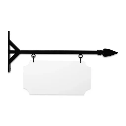 [SBSS-24SBS-KIT20-10-SH] 24" Wide Straight Shaft Bracket in  Black Powder Coated Steel with 10" Tall X 20" Wide X .063" Thick White Aluminum Sign Blank and 2 Black Powder Coated S-Hooks (Spear Point Finial)