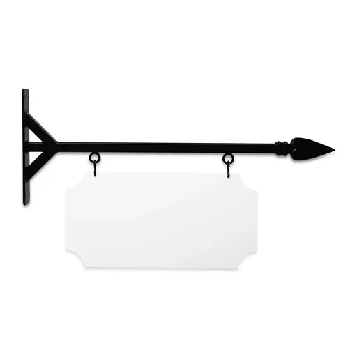 [SBSS-24SGS-KIT20-10-SH] 24" Wide Straight Shaft Bracket in  Black Powder Coated Steel with 10" Tall X 20" Wide X .063" Thick White Aluminum Sign Blank and 2 Black Powder Coated S-Hooks