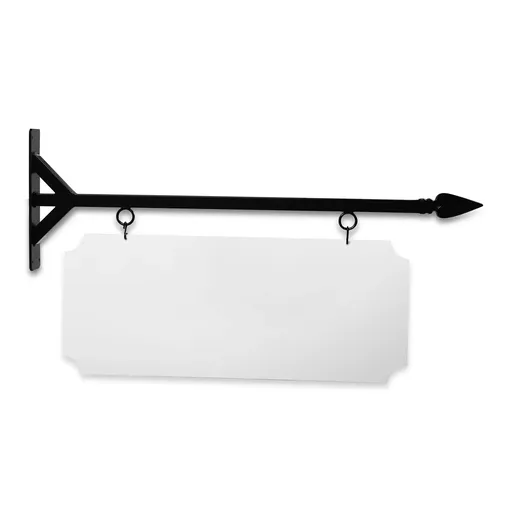 [SBSS-36SGS-KIT34-14-SH] 36'' Wide Straight Shaft Bracket in  Black Powder Coated Steel with 14'' Tall X 34'' Wide X .080'' Thick White Aluminum Sign Blank and 2 Black Powder Coated S-Hooks (Spear point)