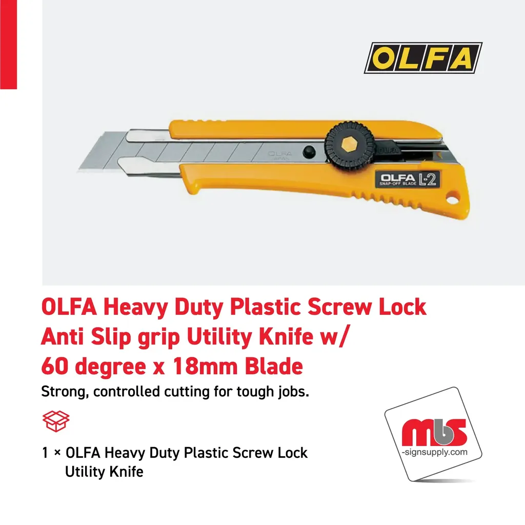 Olfa Heavy Duty Plastic Screw Lock Anti Slip Grip Utility Knife w/ 60 Degree x 18mm Blade