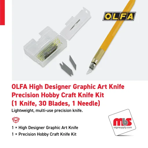[CT-0404] Olfa High Designer Graphic Art Knife - Precision Hobby Craft Knife Kit (1 Knife, 30 Blades, 1 Needle)