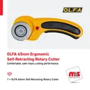 Olfa 45mm Ergonomic Self-Retracting Rotary Cutter