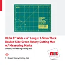 Olfa 8'' Wide x 6'' Long x 1.5mm Thick Double-Side Green Rotary Cutting Mat w/ Measuring Marks