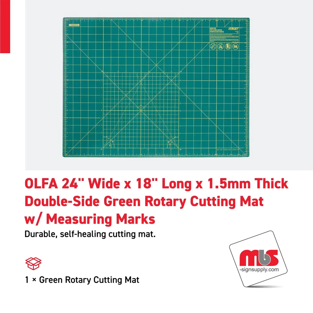 Olfa 24'' Wide x 18'' Long x 1.5mm Thick Double-Side Green Rotary Cutting Mat w/ Measuring Marks