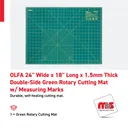 Olfa 24'' Wide x 18'' Long x 1.5mm Thick Double-Side Green Rotary Cutting Mat w/ Measuring Marks
