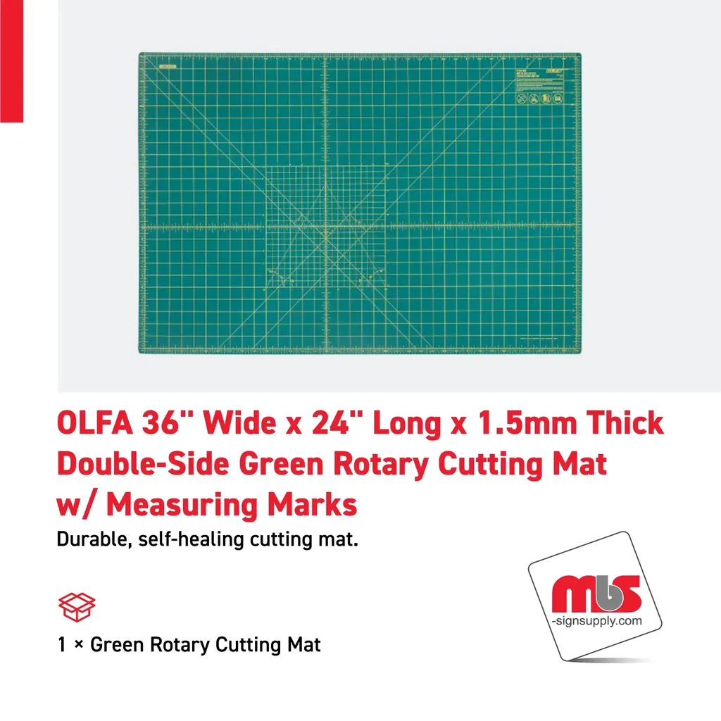 Olfa 36'' Wide x 24'' Long x 1.5mm Thick Double-Side Green Rotary Cutting Mat w/ Measuring Marks