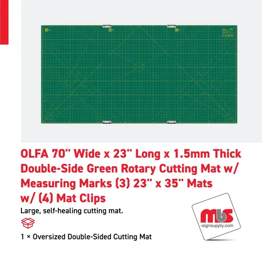 [CT-0906] Olfa 70'' Wide x 35'' Long x 1.5mm Thick Double-Side Green Rotary Cutting Mat w/ Measuring Marks (3) 23'' x 35'' Mats w/ (4) Mat Clips