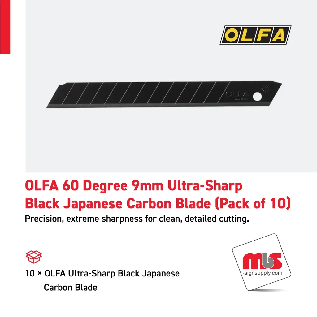 Olfa 60 Degree 9mm Ultra-Sharp Black Japanese Carbon Blade (Pack of 10)