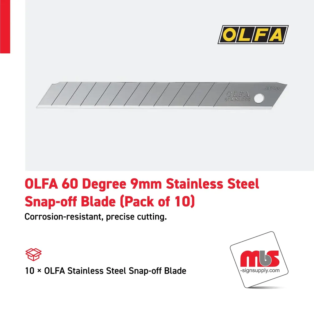 Olfa 60 Degree 9mm Stainless Steel Snap-off Blade (Pack of 10)