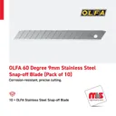 Olfa 60 Degree 9mm Stainless Steel Snap-off Blade (Pack of 10)