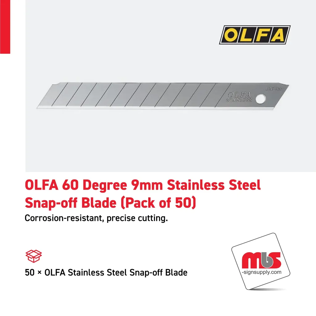 Olfa 60 Degree 9mm Stainless Steel Snap-off Blade (Pack of 50)