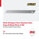 Olfa 60 Degree 9mm Stainless Steel Snap-off Blade (Pack of 50)