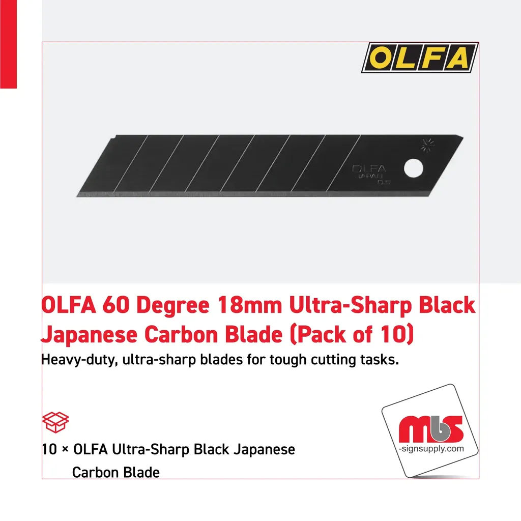 Olfa 60 Degree 18mm Ultra-Shap Black Japanese Carbon Blade (Pack of 10)
