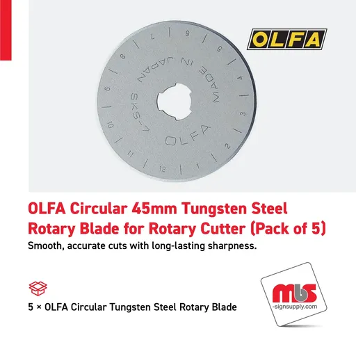 [CT-0516] Olfa Circular 45mm Tungsten Steel Rotary Blade for Rotary Cutter (Pack of 5)
