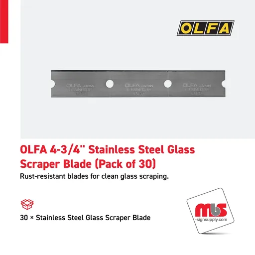 [SP-0206] Olfa 4-3/4'' Stainless Steel Glass Scraper Blade (Pack of 30)