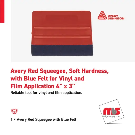 [SQ-0310] Avery 4'' x 3'' Red Squeegee, Soft Hardness, with Blue Felt for Vinyl and Film Application