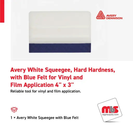 [SQ-0311] Avery 4" x 3" White Squeegee, Hard Hardness, with Blue Felt for Vinyl and Film Application
