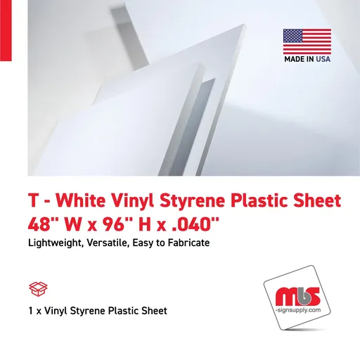 [FC9520-4896W] 48'' W x 96'' H x .040 T - White Vinyl Styrene Plastic Sheet