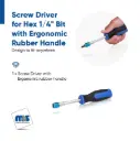 Screw Driver for Hex 1/4" Bit with Ergonomic rubber handle