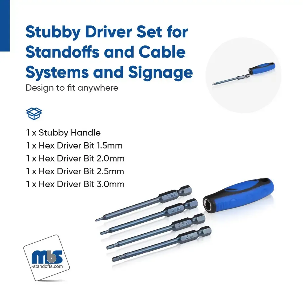 Stubby Driver Set for Standoffs and Cable Systems and signage