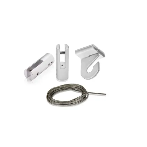 [TCLAMPK1] Kit Metal T-Bar Slide Clamp for Drop Ceilings, Aluminum Hanging Fork Clear Anodized Finish And Stainless Steel Cable