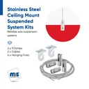 2 Pieces of 120'' Stainless Steel Satin Brushed Suspended Cable Kits for 1/4'' Thick Material (2 Full Sets) - 1/16'' Diameter Cable