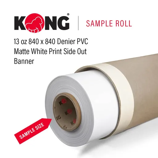 [BN13PSO-38M-SAMPLE] 38'' x 20' Kong Banner - 13 OZ 840 x 840 Denier PVC Matte White Print Side Out Printable Banner (Sample Roll)