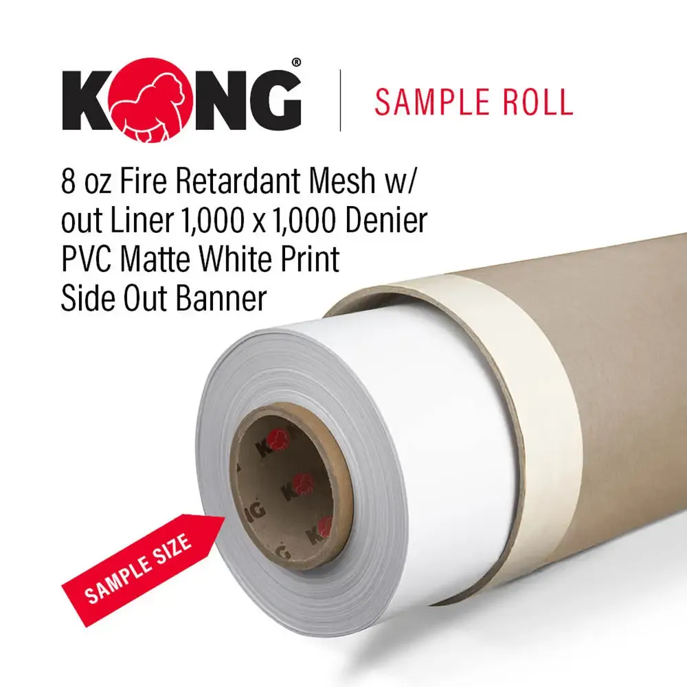 38'' x 20' Kong Banner - 8 OZ Fire Retardant Mesh w/out Liner 1,000 x 1,000 Denier PVC Matte White Print Side Out Printable Banner (Sample Roll)
