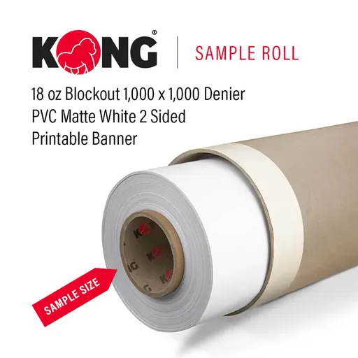 [BNBO182S-38M-SAMPLE] 38'' x 20' Kong Banner - 18 OZ Blockout 1,000 x 1,000 Denier PVC Matte White 2 Sided Printable Banner (Sample Roll)
